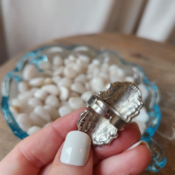 Adjustable Silver and Turquoise Ring, Boho Western Festival Statement Ring - Picture 6 of 6